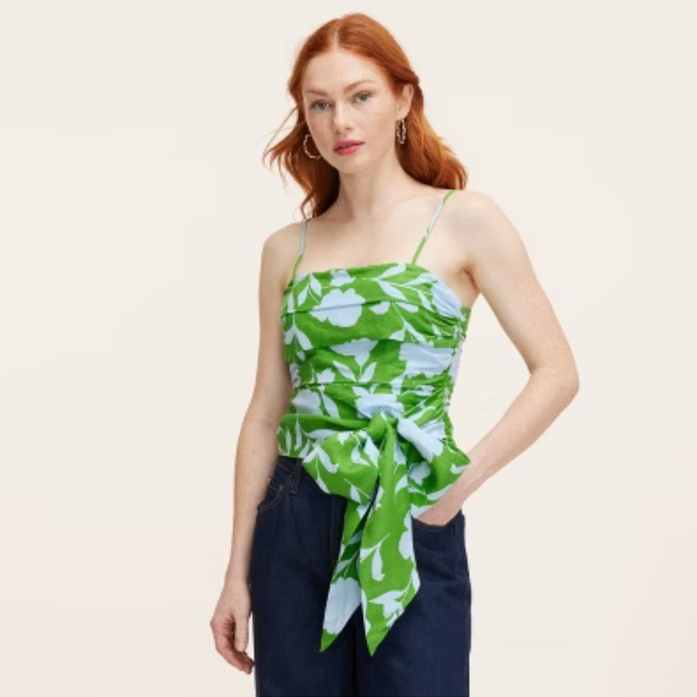 Kate Spade x Target Classic Rose Ruched Linen Tank Top Green/White XXS NWT